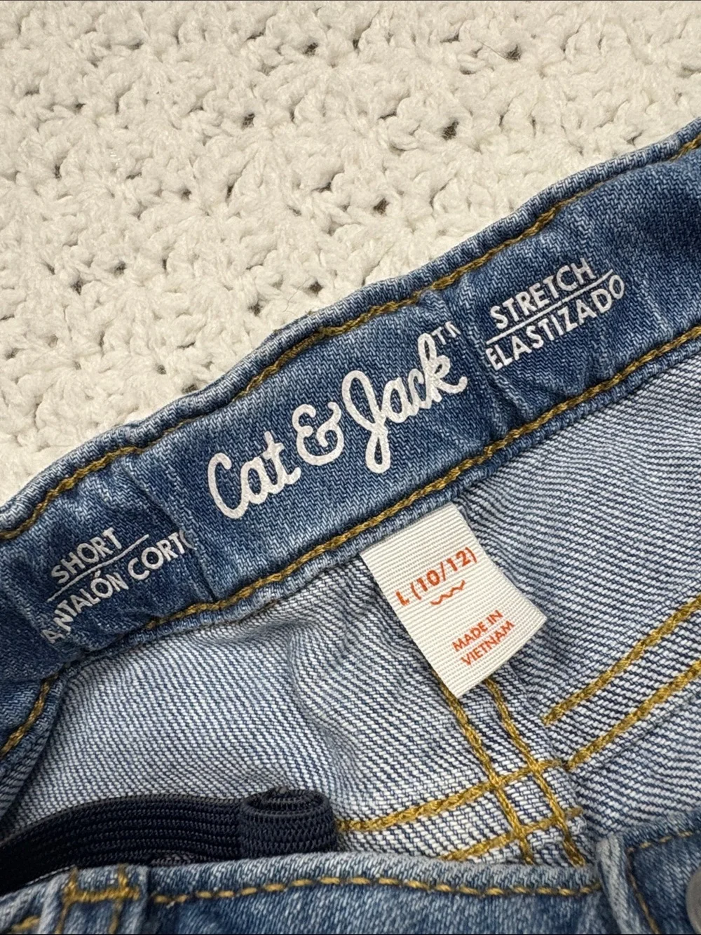 Cat & Jack Distressed Embroidery Stretch Blue Denim Jean Shorts Girls Size L !